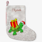Cute Turtle With  Santa Hat Present,Glittery Bokeh