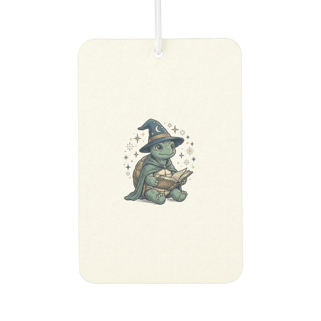Cute Turtle Wizard Reading Spellbook Vector Design Air Freshener (Front)