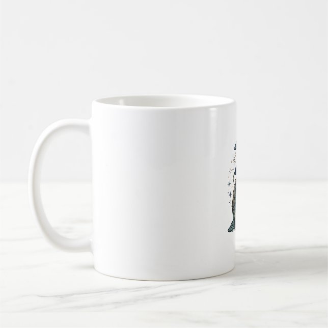 Cute Turtle Wizard Reading Spellbook Vector Design Coffee Mug (Left)