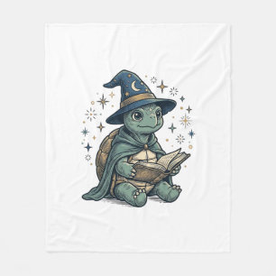 Cute Turtle Wizard Reading Spellbook Vector Design Fleece Blanket