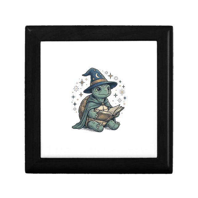 Cute Turtle Wizard Reading Spellbook Vector Design Gift Box (Front)