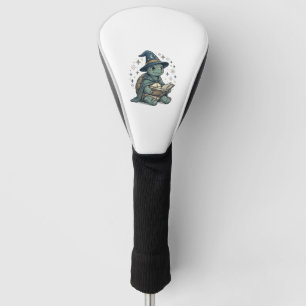Cute Turtle Wizard Reading Spellbook Vector Design Golf Head Cover