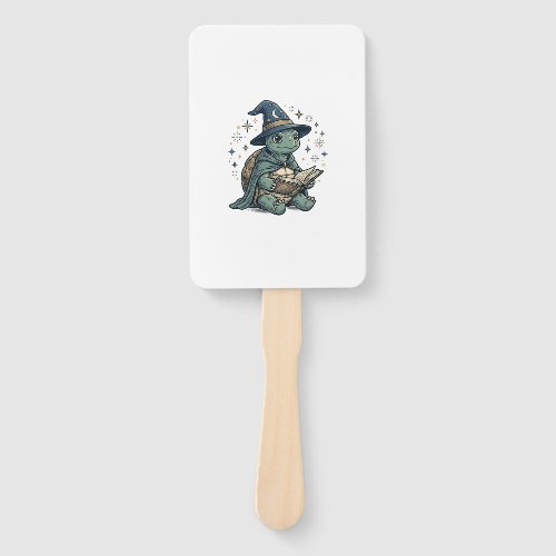 Cute Turtle Wizard Reading Spellbook Vector Design Hand Fan
