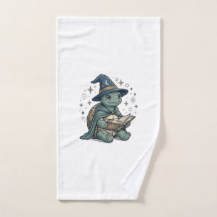 Cute Turtle Wizard Reading Spellbook Vector Design Hand Towel