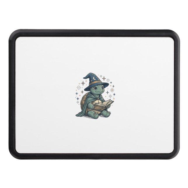 Cute Turtle Wizard Reading Spellbook Vector Design Hitch Cover (Front)