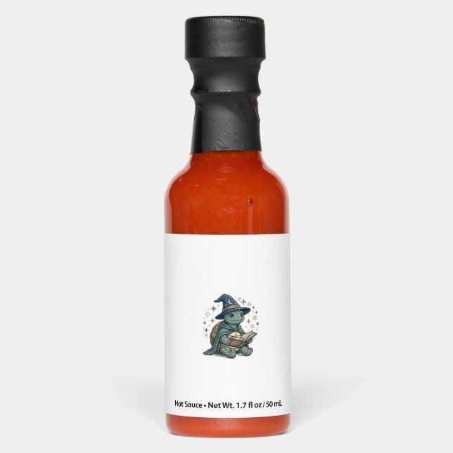 Cute Turtle Wizard Reading Spellbook Vector Design Hot Sauces (Front)