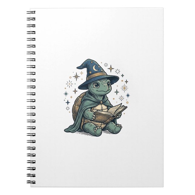 Cute Turtle Wizard Reading Spellbook Vector Design Notebook (Front)