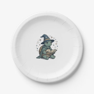 Cute Turtle Wizard Reading Spellbook Vector Design Paper Plates