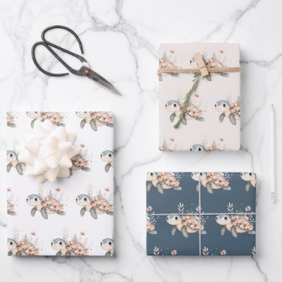 Cute Turtle Wrapping Paper Sheets