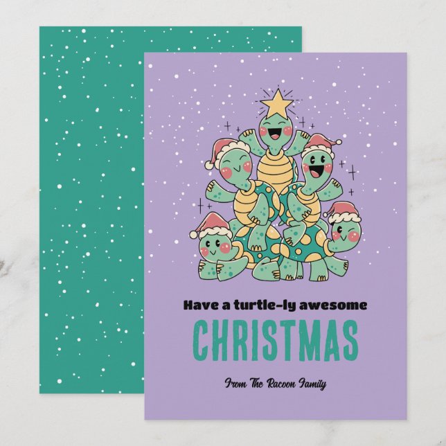 Cute Turtle Xmas Tree Turtlely Awesome Christmas Holiday Card (Front/Back)