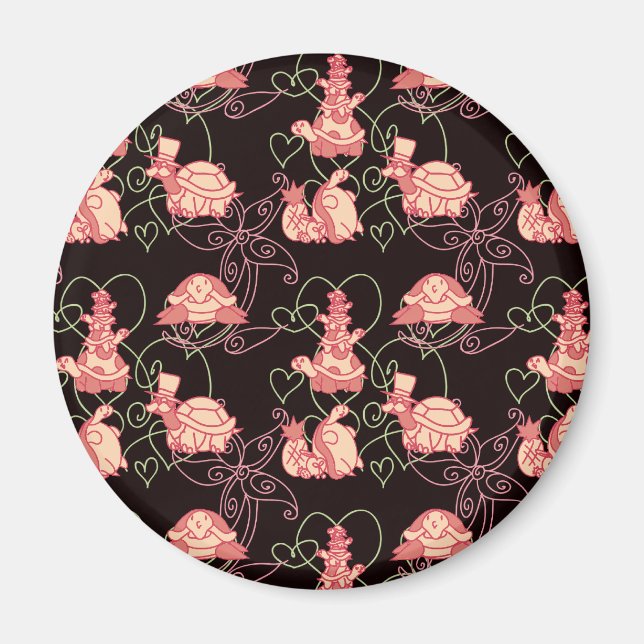 Cute Turtles Black and Pink Pattern Magnet (Front)