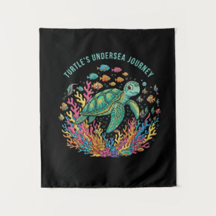 Cute Turtle's Undersea Journey Colorful Ocean Tapestry