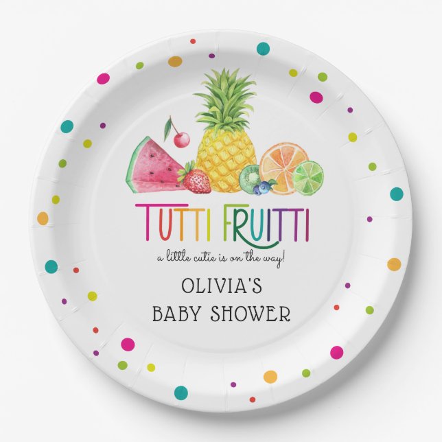 Cute Tutti Fruitti Baby Shower Paper Plates (Front)