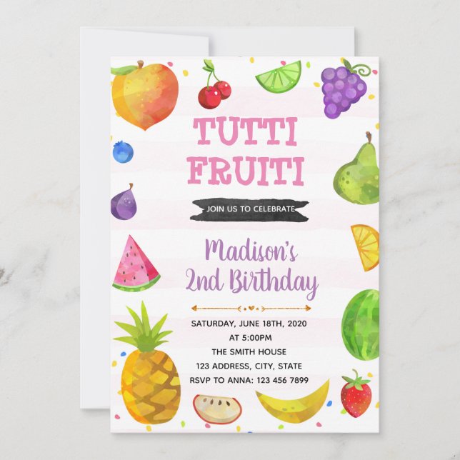 Cute tutti fruity party theme invitation (Front)