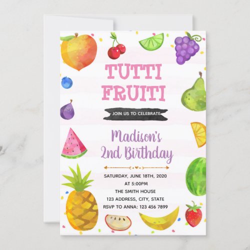 Cute tutti fruity party theme invitation