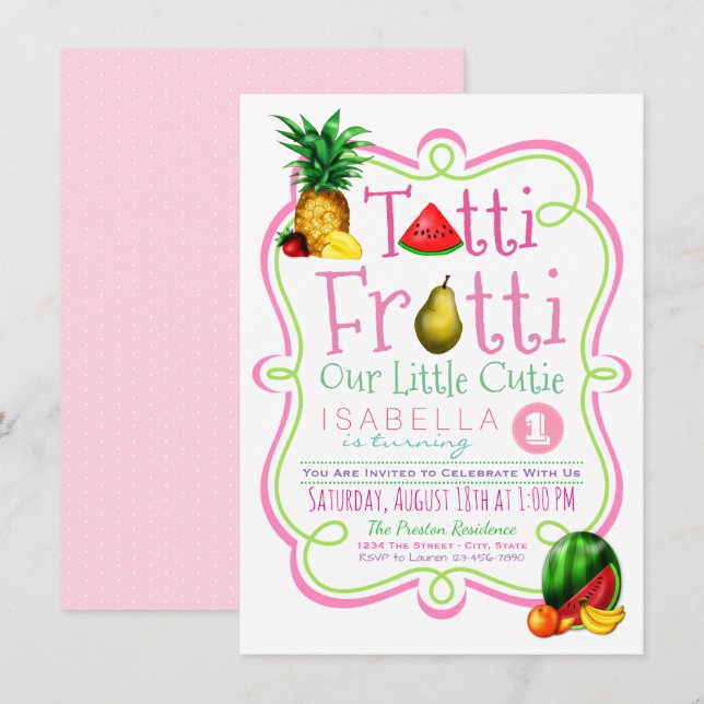 Cute Tutti Frutti Birthday Party Invitation (Front/Back)