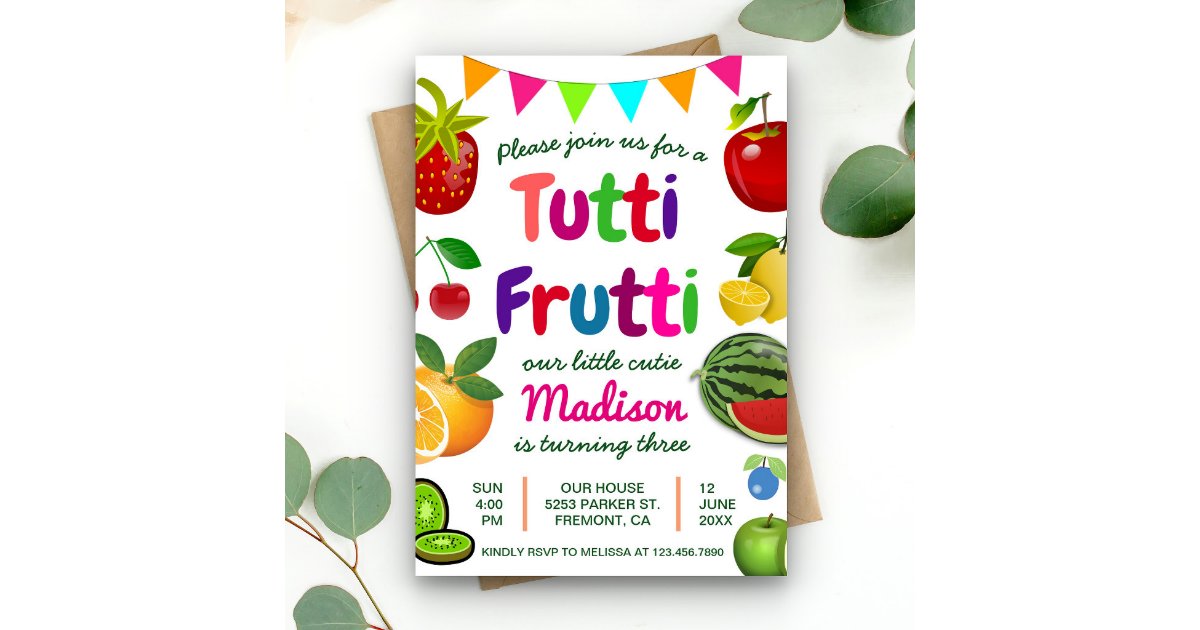 Cute Tutti Frutti Summer Birthday Party Invitation | Zazzle
