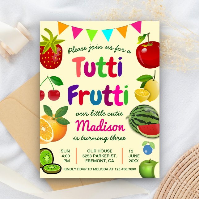 Cute Tutti Frutti Summer Birthday Party Invitation Postcard (Creator Uploaded)