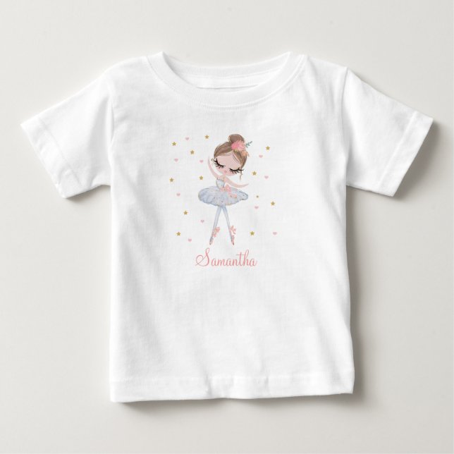 Cute Tutu Ballerina Personalized Birthday Girl Baby T-Shirt (Front)