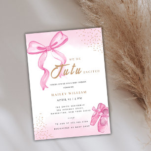 Cute TuTu Ballerina Shoes Bow Girl Baby Shower Invitation