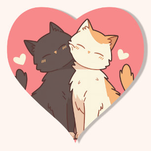 Cute Tuxedo Anime Kawaii Cats Cuddling with Hearts Heart Sticker