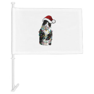 Cute Tuxedo Black Cat Christmas Light Cat Christma Car Flag