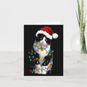 Cute Tuxedo Black Cat Christmas Light Cat Christma Card
