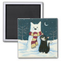 Cute Tuxedo Cat and Snowman Painting Magnet