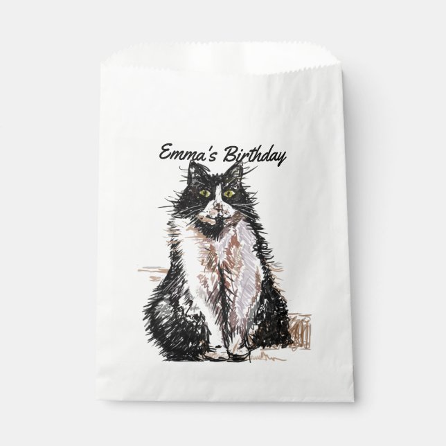 Cute Tuxedo Cat Art pet Animal Party Favor Bags (Front)