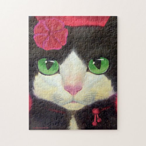Cute Tuxedo Cat Black And White Kitty Painting Jigsaw Puzzle