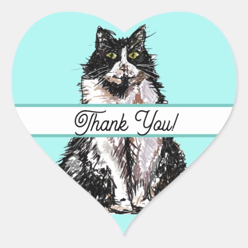 Cute Tuxedo Cat Black White Cats Thank You Heart Sticker