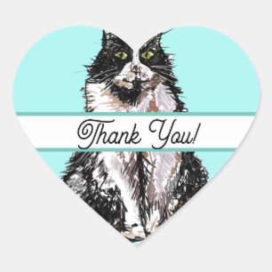 Cute Tuxedo Cat Black White Cats Thank You Heart Sticker
