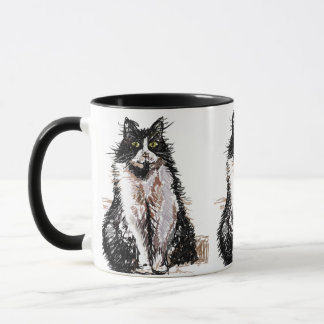 Cute Tuxedo Cat Black White Drawing art Cats Mug