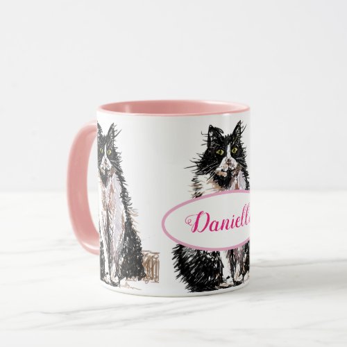 Cute Tuxedo Cat Black White Drawing art Cats Mug