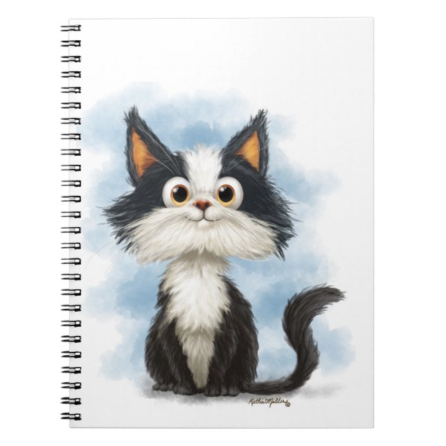Cute Tuxedo Cat Cartoon Notebook (Front)
