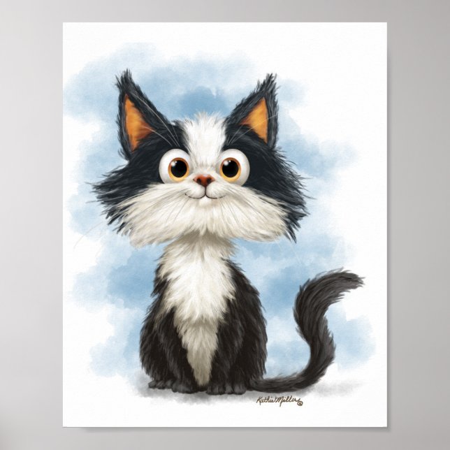Cute Tuxedo Cat Cartoon Poster (Front)