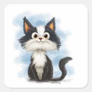 Cute Tuxedo Cat Cartoon Square Sticker