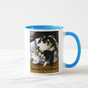 Cute Tuxedo Cat Christmas Present Mugs