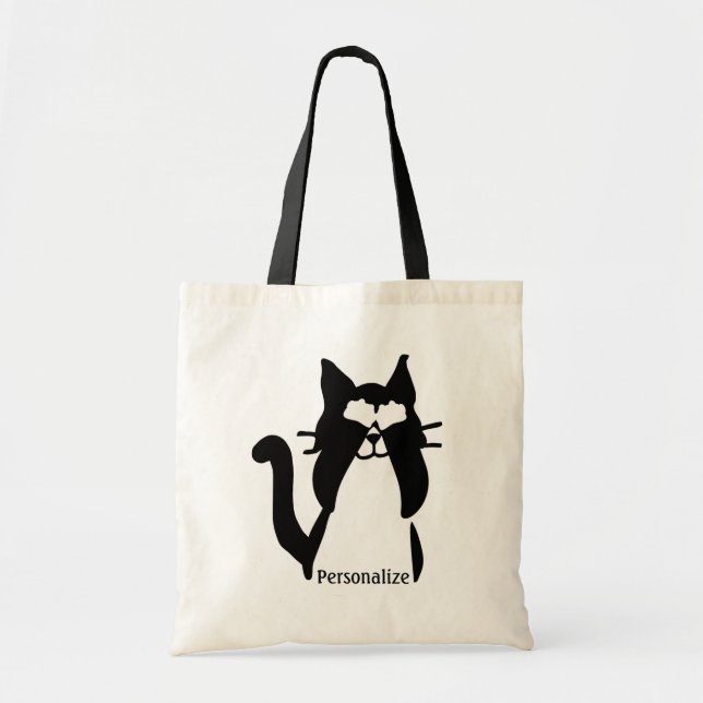 Cute Tuxedo Cat Covering Eyes Custom Tote Bag (Front)