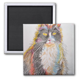 Cute Tuxedo Cat Drawing art Cats Magnet