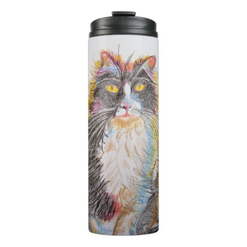 Cute Tuxedo Cat Drawing art Cats Thermal Tumbler