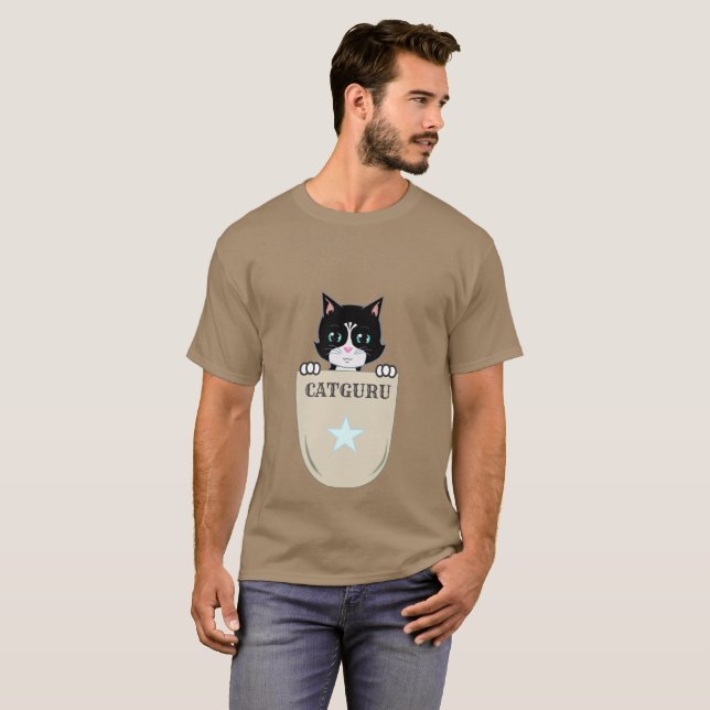 Cute Tuxedo Cat Guru T-Shirt (Front Full)