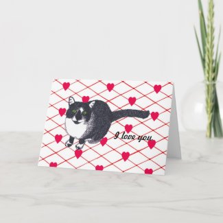 Cute Tuxedo Cat, I love you Card