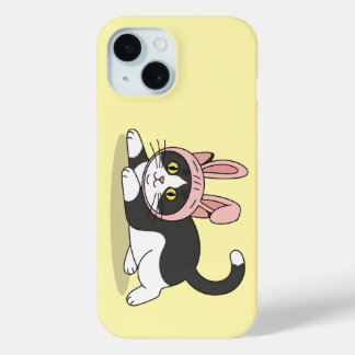 Cute Tuxedo Cat in Bunny Ears Costume Aesthetic iPhone 15 Case