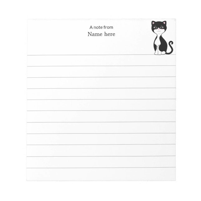 Cute Tuxedo Cat Lined Notepad (Front)
