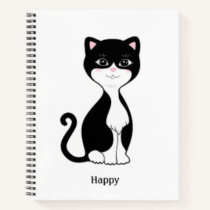 Cute Tuxedo Cat on White Spiral Notebook