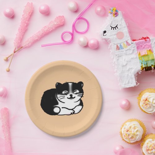 cute tuxedo cat paper plates