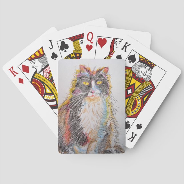 Cute Tuxedo cat Pencil Drawing Playing Cards Set (Back)