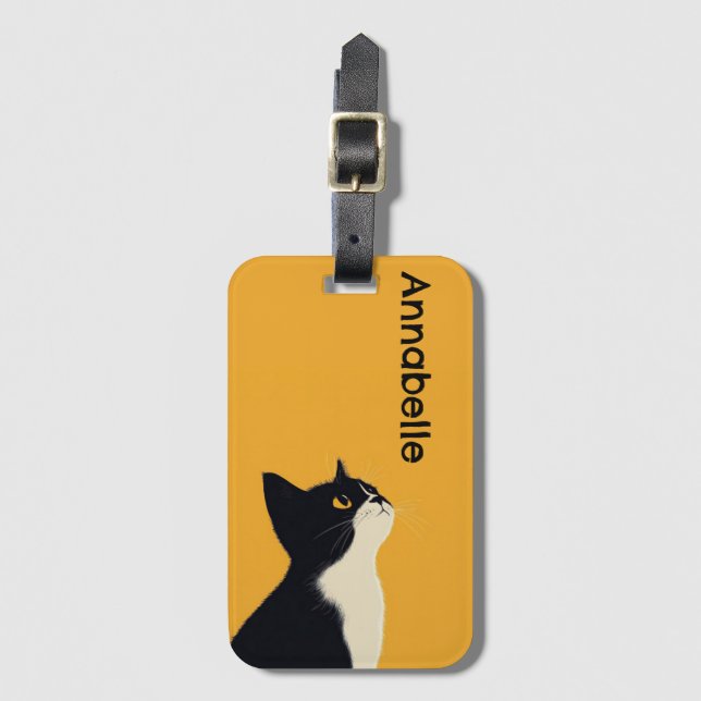 Cute Tuxedo Cat Personalize Luggage Tag (Front Vertical)