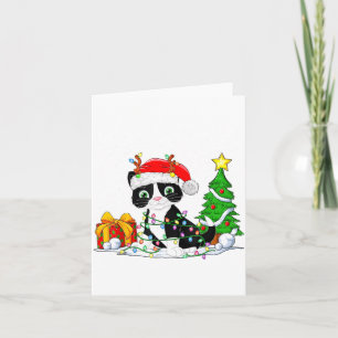 Cute Tuxedo Cat Santa Christmas Tree Lights Xmas T Card